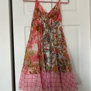 Floral and Plaid Pink Dress